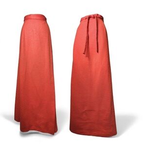 1970s Dark Orange Striped Vintage Wrap Maxi Skirt